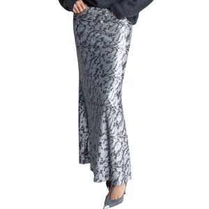 Kenneth Cole Sequin Skirt Maxi Midi Bias Drama Skirt Women's Silver Black Sz 6